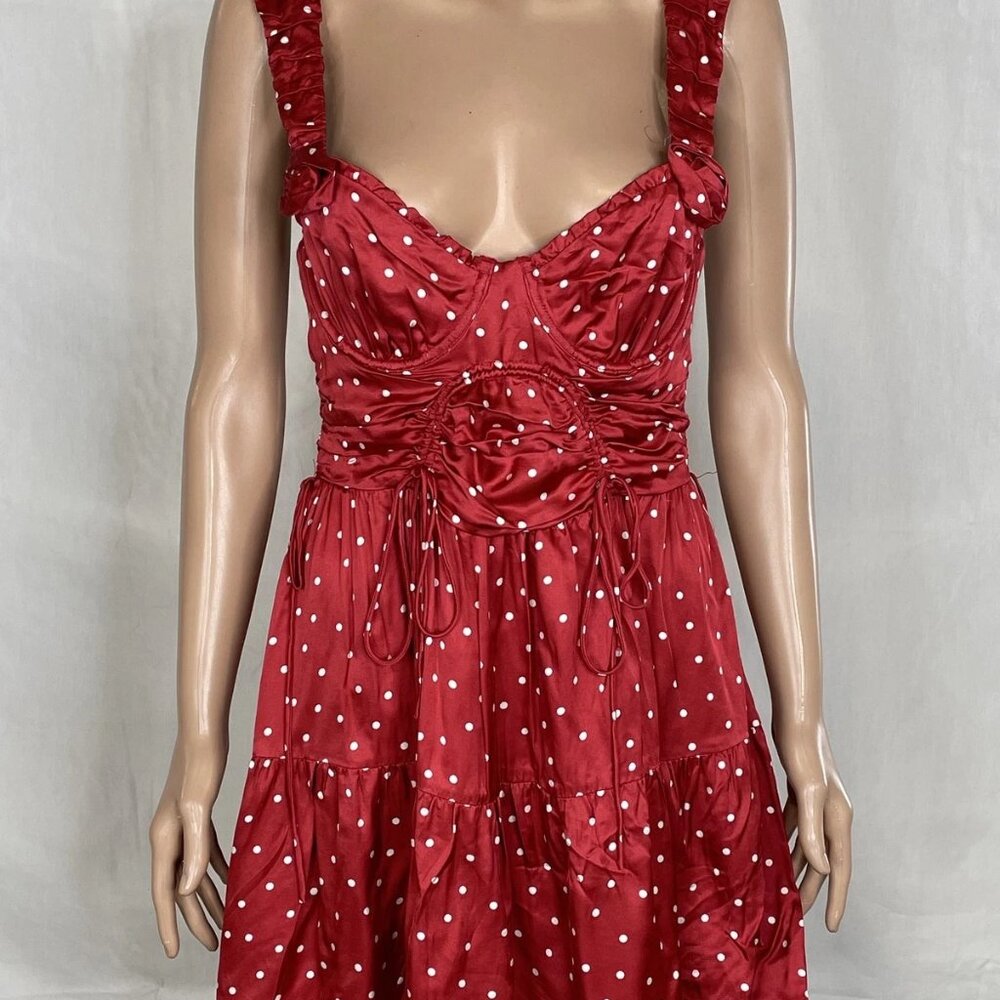 NEW FOR LOVE & LEMONS Women’s Willa Ditsy Dot Mini Dress – Red – Size M